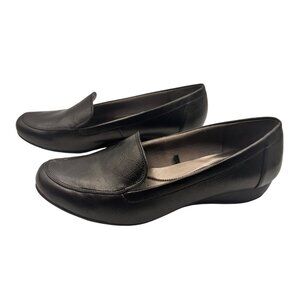 Life Strides 10W Leather Comfort Wedge Loafers Professional Slip On Shoes Black